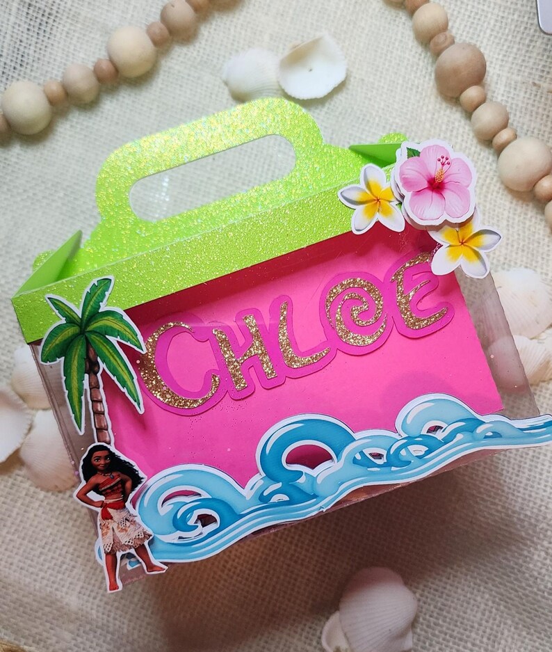 Maui cake topper, Maui birthday cake topper, blue and pink island girl topper, custom moana party favors, Maui theme party banners image 6