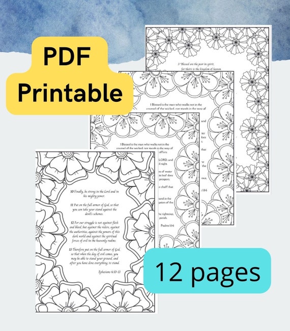 12 Printable PDF Colouring Pages With Bible Passages Bible - Etsy