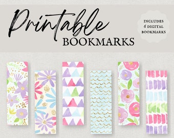 Set of 6 Digital Spring Floral Watercolor Bookmarks, Digital Product, Printable Bookmarks, Instant Download