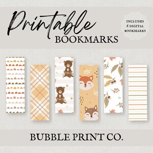 Set of 6 Digital Woodland Fall Watercolor Bookmarks, Digital Product, Printable Bookmarks, Instant Download