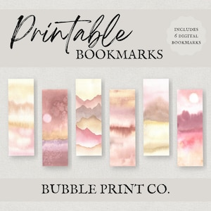 Set of 6 Digital Abstract Landscape 2 Watercolor Bookmarks, Digital Product, Printable Bookmarks, Instant Download