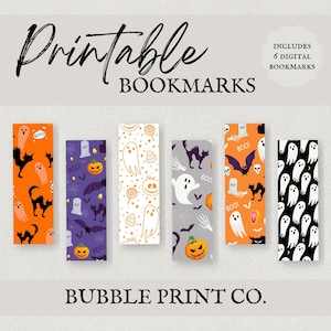 Set van 6 digitale Halloween-bladwijzers, digitaal product, afdrukbare bladwijzers, direct downloaden