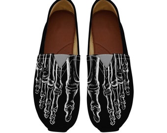 Skeleton Feet Toms Style Black Casual Shoes| Custom Shoes | Slip On Shoes | Mens Womens Shoes | Unisex Sneakers Adult