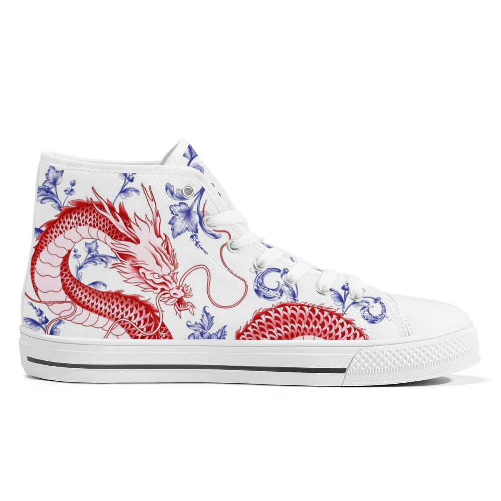 Red Chinese Dragon Floral Print Men's Low Top Shoes main image 1