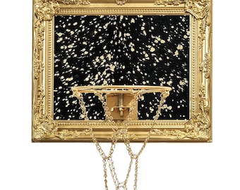 Gold Cowhide Mini Basketball Hoop: Gold Chain Net & Rim