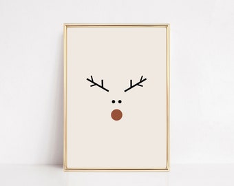 Minimalist Reindeer Holiday Print, Abstract Christmas Wall Decor (Digital Download)