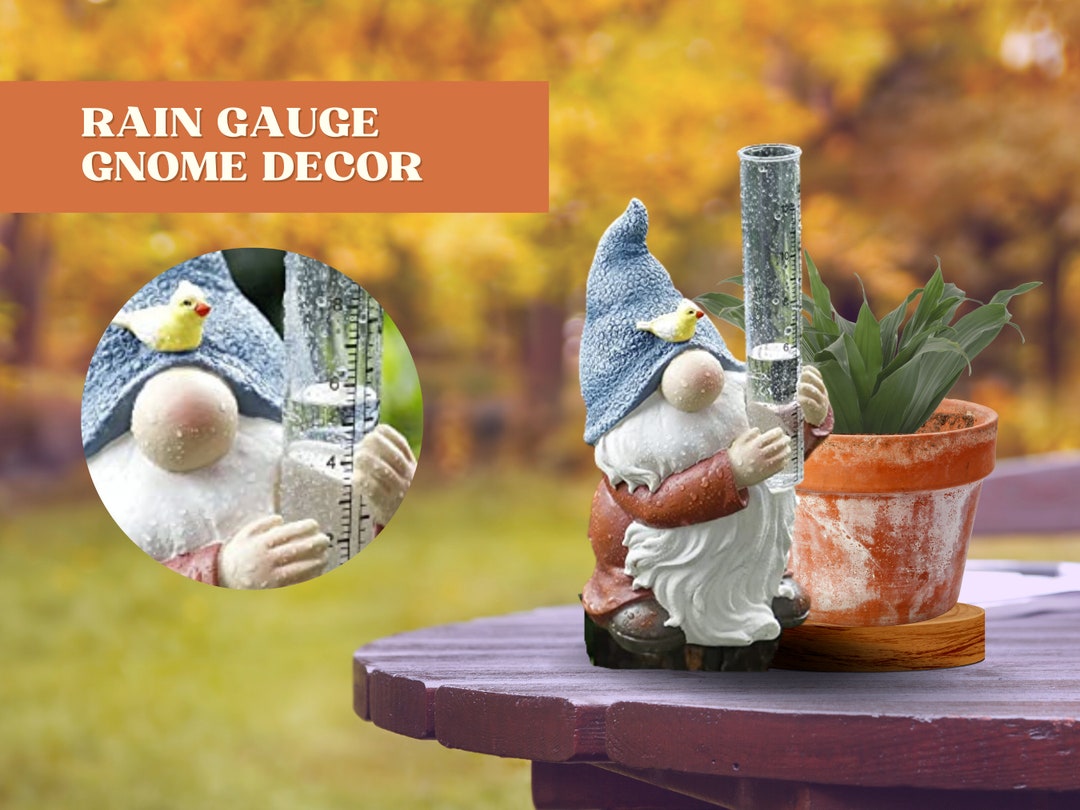 Garden Gnome Rain Gauge Sculpture Outdoor Solar Dwarf Etsy