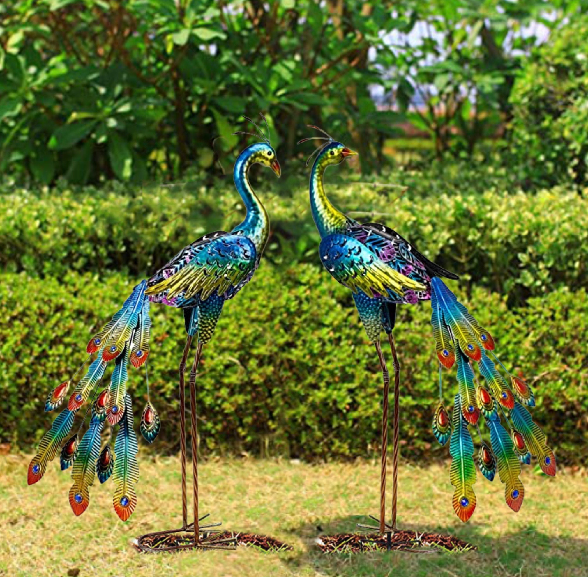 Metal Bird Statue Outdoor Solar Garden Decor Metal Yard Art Etsy