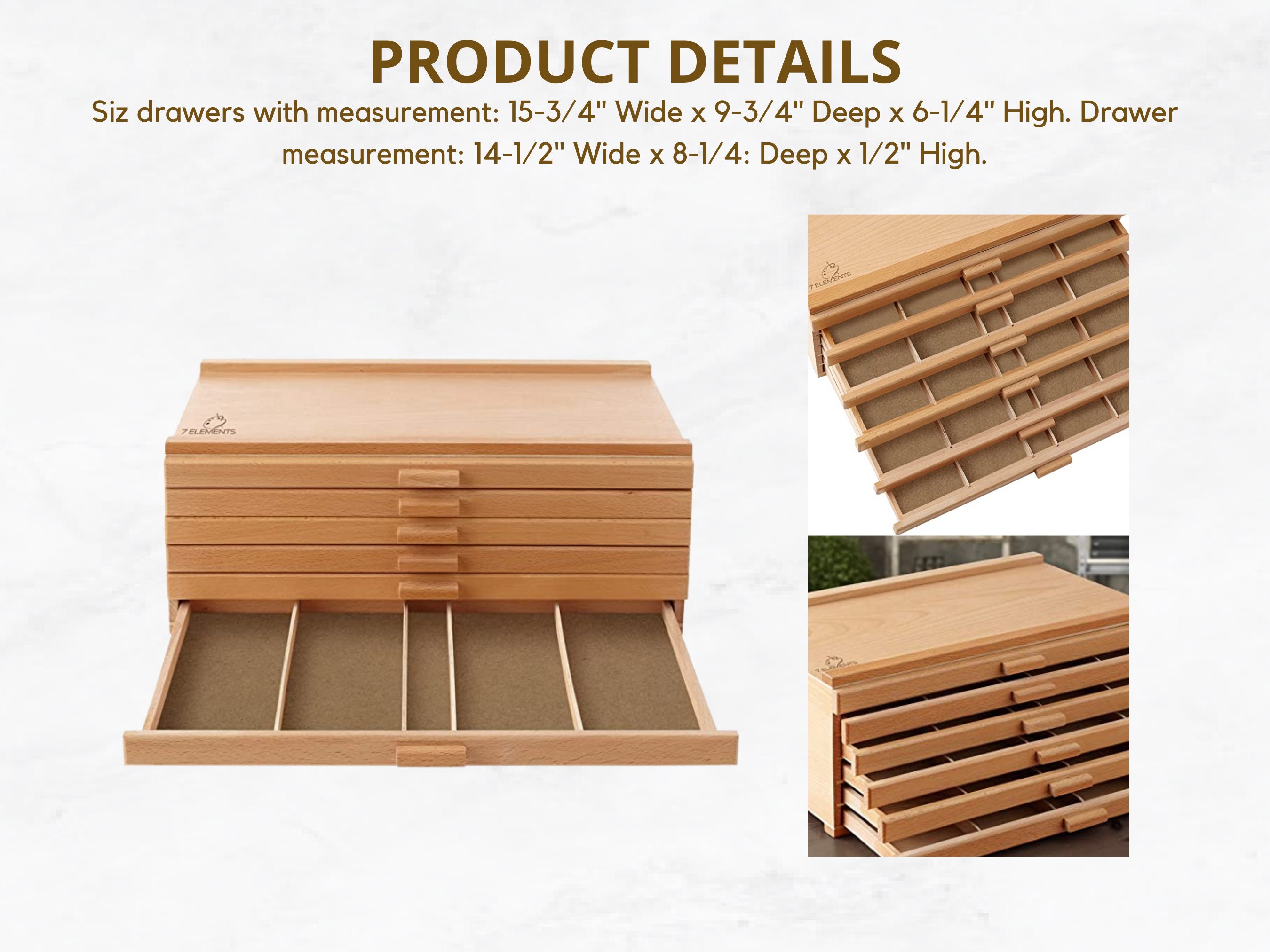 6 Drawer Beechwood Artist Storage Supply Tool Box - 7 Elements, 6