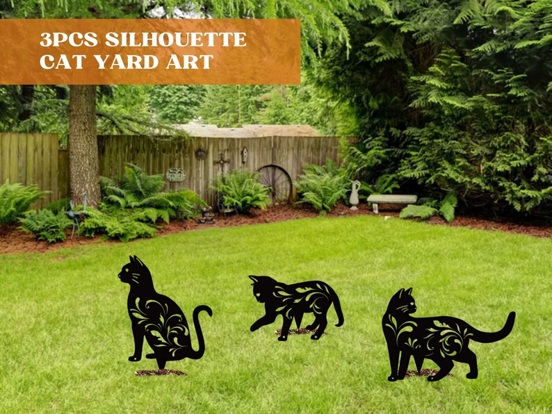 3PCS Feline Metal Yard Art Decor Outdoor Garden Decor Cat Etsy