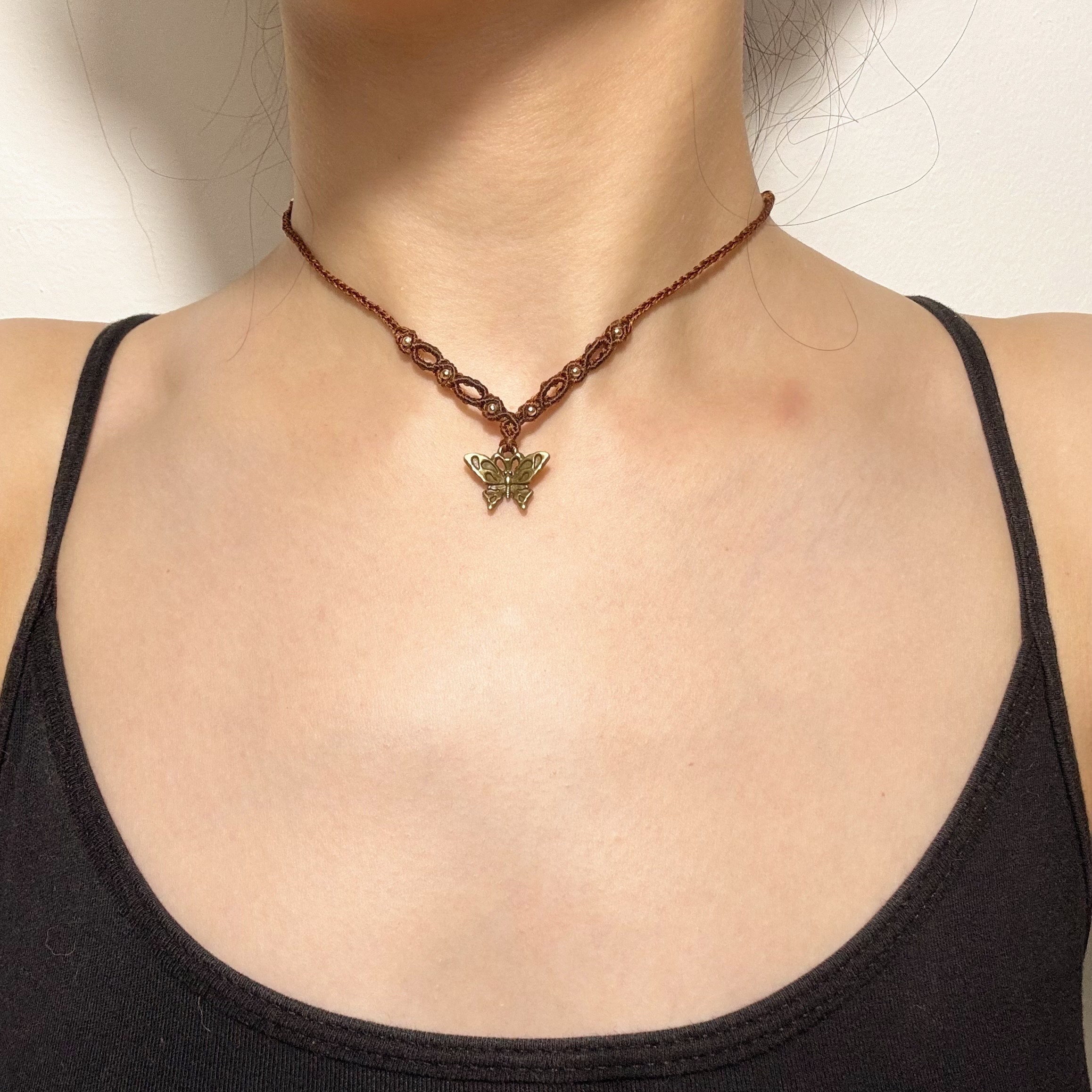 301 「butterfly」 マクラメチョーカー ターコイズ 高品質 ブルー