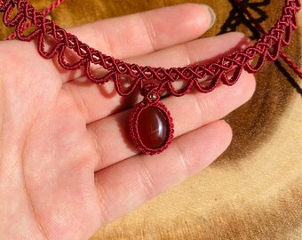 Red Agate Macrame Choker| Gemstone Healing Necklace| Adjustable Necklace| Boho Necklace| Hippie Necklace| Gift for her| Crystal Necklace