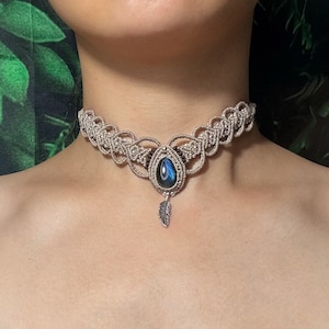 Labradorite Macrame Choker| Gemstone Healing Choker| Adjustable Choker| Boho Necklace| Hippie Necklace| Gift for her| Crystal Necklace