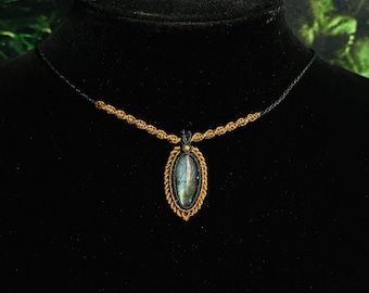 Labradorit Makramee Halskette | Edelstein Heilung Halskette | Verstellbare Halskette | Boho Halskette | Hippie Halskette | Geschenk für sie | Kristallhalskette