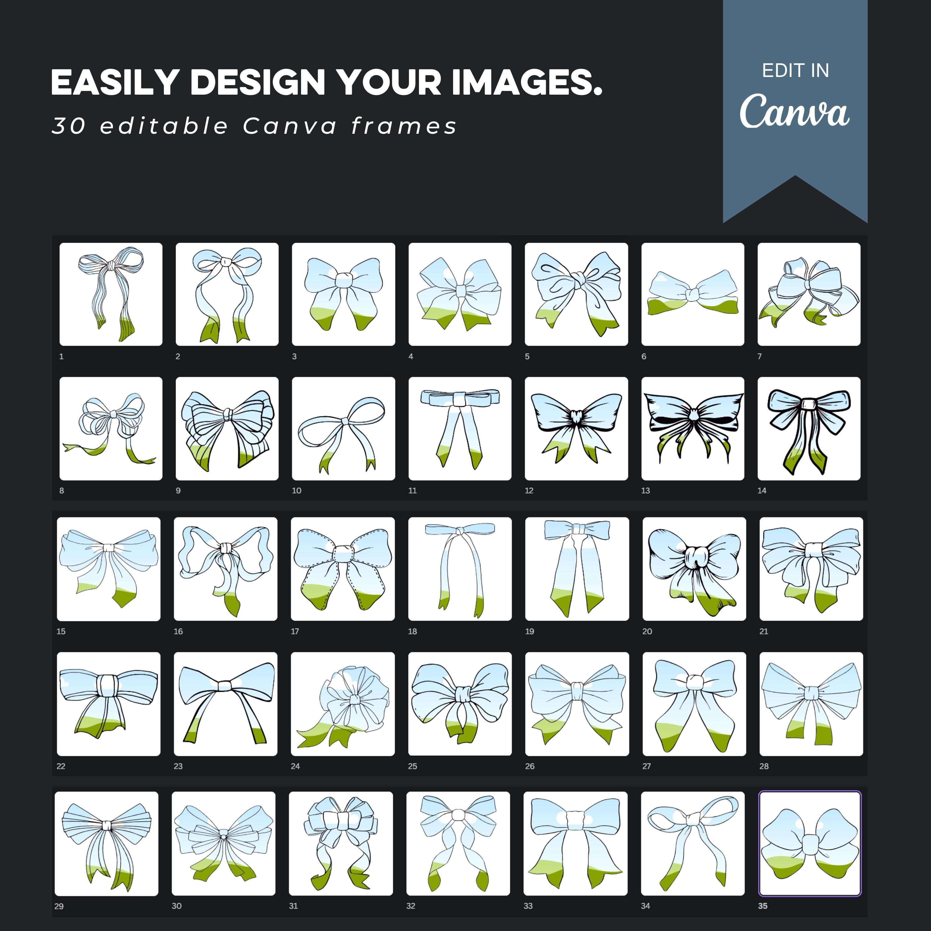 Bows Canva Frames, Trendy Ribbon Canva Frame Template, Girly Bow Canva ...