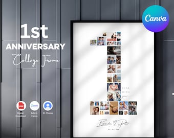 Custom 1st Anniversary Photo Collage Template (Canva Editable, Digital Download)