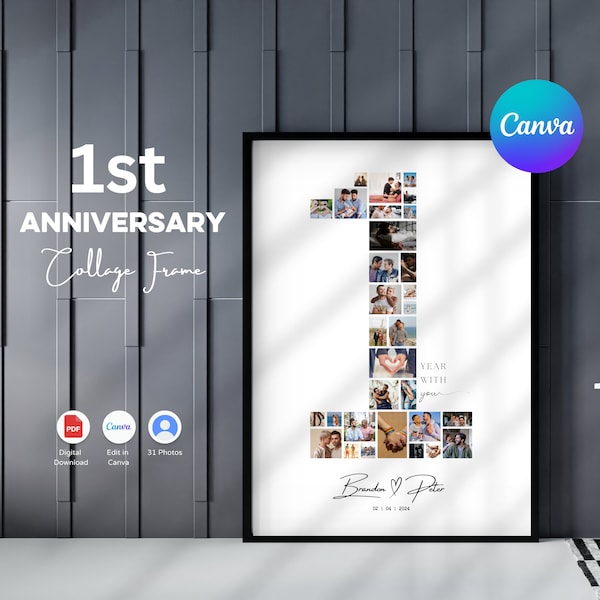 EDITABLE Custom photos, 1st anniversary collage | anniversary gift | 1 year anniversary | gift for boyfriend | gift for girlfriend