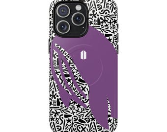 Fandom-inspired Purple Abstract Whale phone case | Magnetic Case, Black White Doodle Background
