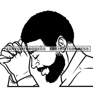 Zwarte Afrikaanse Man Bidden God Gebeden Handen Hopend Smeken Jezus Bid Heer Man Heilige Religie Amen SVG PNG JPG Vector Designs Cut Files