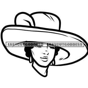 Melanin Heilige Frau Gesicht Tragen Kirche Groß Edel Hütchen Pamela Geschlossen FrauenPortrait Stylisches Modell SVG PNG JPG Vektor Designs Cut Files