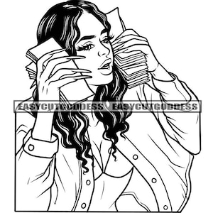 Hustler Melanin Latina Woman Street Girl Money Talk Stack Urban Grinding Hip-Hop Hustle Rap Funky Swag SVG PNG JPG Vector Designs Cut Files