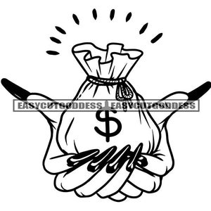 Female Woman Hands Carrying Bag Full Money Coins Gold Value Long Nails Feminine Hustler SVG PNG JPG Vector Designs Sublimation Cut Files