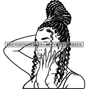 Melanin Frau Portrait Zöpfe Geflochtene Haar Bun Updo Hoop Ohrringe Nubian African American Mix Ethno SVG PNG JPG Vektor Designs Cut Files