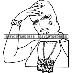 Gangster Girl Ski Mask Burglar Long Nails Burglar Theft Gangsta Woman Balaclava Masked Hooded Ghetto SVG PNG JPG Vector Designs Cut Files