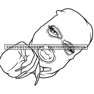 Gangster Girl Ski Mask Burglar Long Nails Lashes Trendy Gangsta Woman Balaclava Masked Hooded Ghetto SVG PNG JPG Vector Designs Cut Files