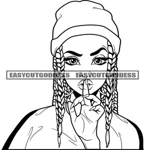 Gangster Melanin Woman Middle Finger Dope Street Ghetto Girl Mean Face Boss Braids Hairstyle Winter Hat SVG PNG JPG Vector Designs Cut Files