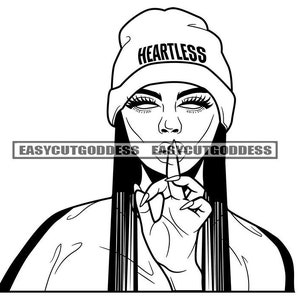 Heartless Woman Wearing Winter Hat Middle Finger Ghetto Street Girl Straight Hairstyle Gangster Hood SVG PNG JPG Vector Designs Cut Files