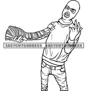 Gangster Man Money Spread Ski Mask Burglar Masked Hustler Grind Bragging Street Ghetto Boy Hip Hop Rap SVG PNG JPG Vector Design Cut Files