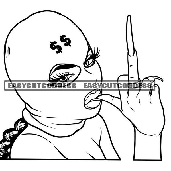 Burglar Street Ghetto Girl Ski Mask Middle Finger Long Nails Mean Woman Mugger Theft Gangster Hooded SVG PNG JPG Vector Designs Cut Files