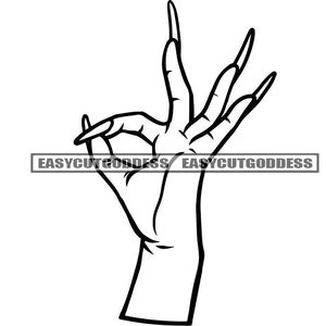 Female Hand Woman Fingers Long Nails New Trending Love Gesture Retro Hope Unity Manicure Okay Sign SVG PNG JPG Vector Designs Cut Files