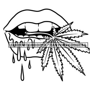 Human Lips Dripping Mouth Open White Teeth Tongue Herbs Leaf Closeup Glossy Juicy Lips Detailed Plump SVG PNG JPG Vector Designs Cut Files