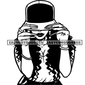 Melanin Latina Woman Portrait Wearing Baseball Cap Hat Curly Long Hair Long Nails Manicure Dope Girl SVG PNG JPG Vector Designs Cut Files