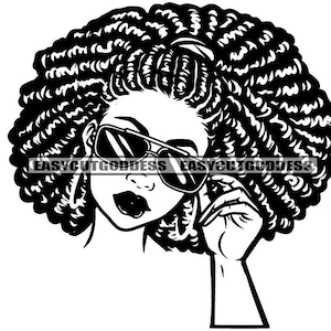 Melanin Woman Portrait Face Locs Dreadlocks Hair Fashion Sunglasses Glasses Nubian Dope Girl Long Nails SVG PNG JPG Vector Designs Cut Files