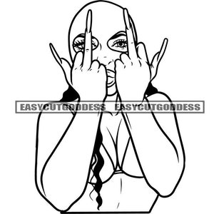 Ghetto Gangster Woman Portrait Wearing Ski Mask Middle Finger Tongue Out Burglar Boss Lady Dope Girl SVG PNG JPG Vector Designs Cut Files