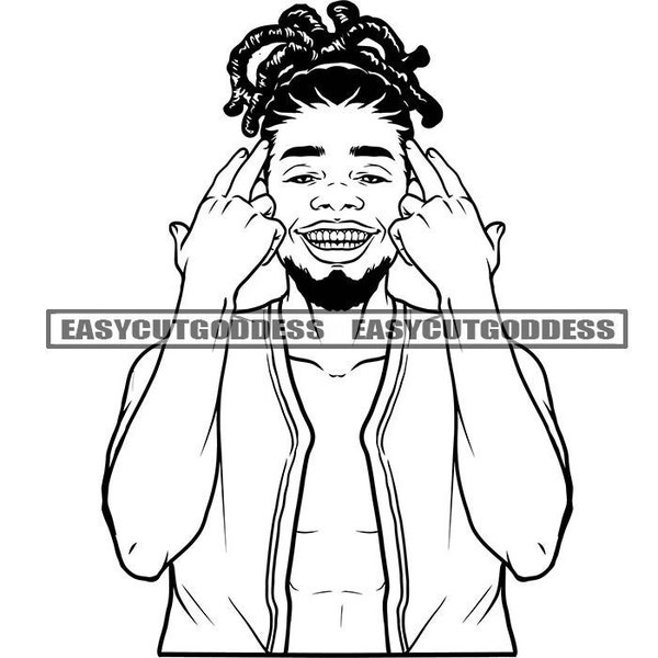 Gangster Man African American Dreadlocks Locs Hair Male Beard Street Ghetto Boy Hip Hop Rap New Trend SVG PNG JPG Vector Designs Cut Files