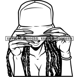 Melanin Young Woman Portrait Wearing Baseball Cap Hat Long Nails Braids Locs Hairstyle Nubian New Trend SVG PNG JPG Vector Designs Cut Files