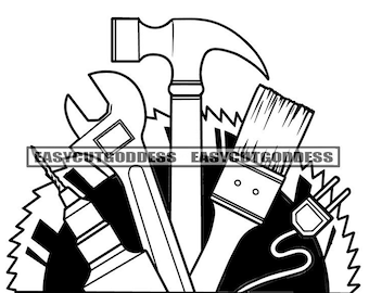Construction Logo Chainsaw Tools Equipment Hammer Contractor Carpenter Screwdriver Paint Brush Wrench SVG PNG JPG Vector Design Cut Files