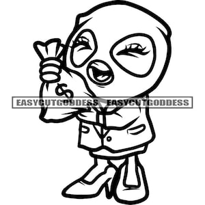 Hustler Female Woman Cute Cartoon Character Holding Money Bag High Heels Grind Dope Girl Hip Hop Rap SVG PNG JPG Vector Designs Cut Files
