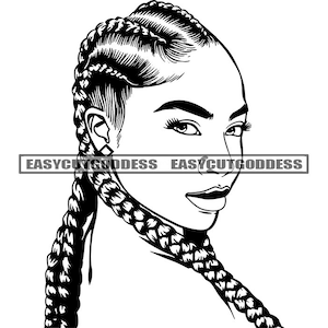 Latina Woman Face Braids Hairstyle Hair Fashion Style Hairdo Braided Pigtail Melanin Black Girl Stylish SVG PNG JPG Vector Designs Cut Files