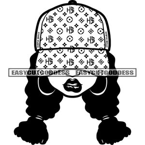 Melanin Woman Baseball Hat Cap Braids Ponytail Hairstyle No Cafe Lipstick Cosmetic New Trending Nubian SVG PNG JPG Vector Designs Cut Files