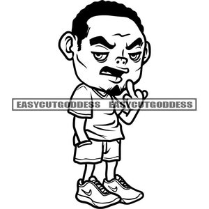 Cartoon Character Man African American Middle Finger Short Shirt Sneakers Outfit Mix Ethnic Hip Hop Rap SVG PNG JPG Vector Designs Cut Files