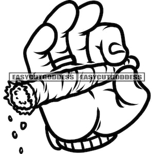 Male Man Hand Holding Cuban Cigar Smoke Smoker Cigarette Smoking Tobacco Fingers Tabaco Cubano Manly SVG PNG JPG Vector Designs Cut Files