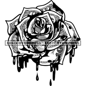 Money Rose Flower One Hundred Dollar Bill Dripping Blood Cash Dinero Bank Currency American Money SVG PNG JPG Vector Designs Cutting Files