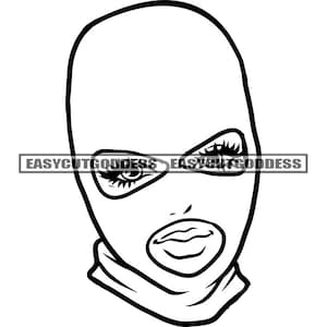 Gangsta Gang Gangster Woman Portrait Ski Mask Burglar Crime Long Eyelashes Balaclava Dope Bank Girl SVG PNG JPG Vector Design Cutting Files