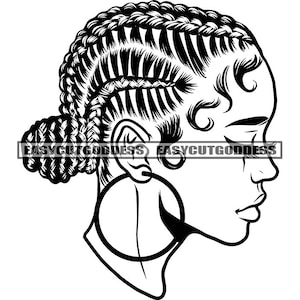 Melanin Latina Woman Closed Up Braids Bun Hair Beauty Salon Logo Portrait African American Mix Ethnic SVG PNG JPG Vector Design Cut Files