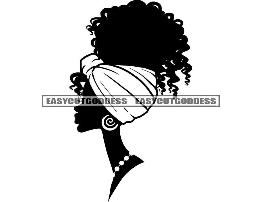 Black Woman Head Silhouette Turban Afro Puff Necklace Portrait African ...